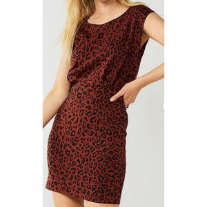 NWOT Women's Nine West Brown Leopard Print Cap Sleeve Ponte Sheath Dress Size M